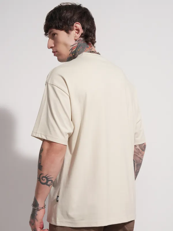 DC By Highlander Men Cream Joker Printed Round Neck Oversized Fit T-Shirt