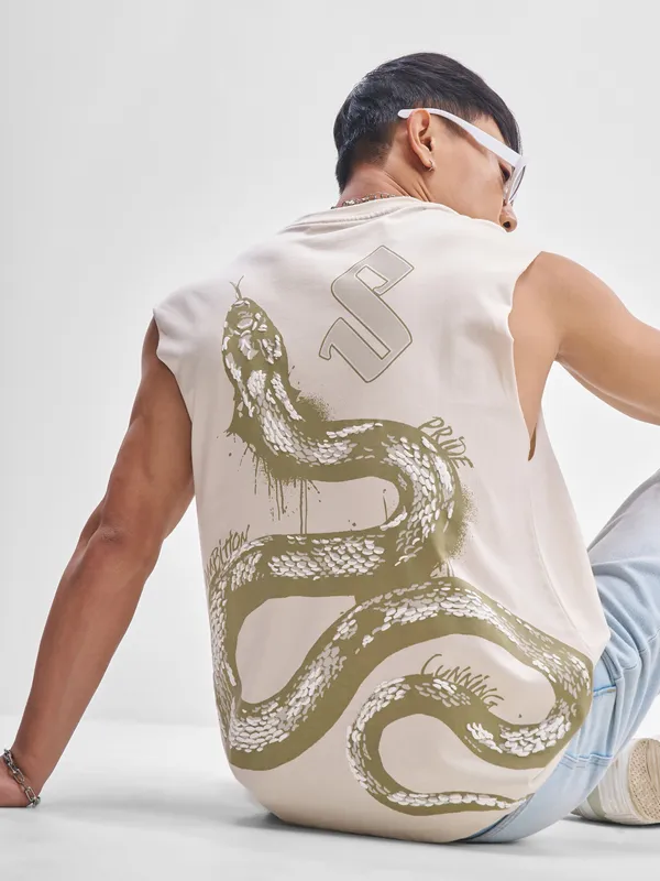 WB By Highlander Men Cream Harry Potter Slytherine Printed Round Neck T-Shirt