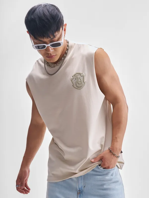 WB By Highlander Men Cream Harry Potter Slytherine Printed Round Neck T-Shirt