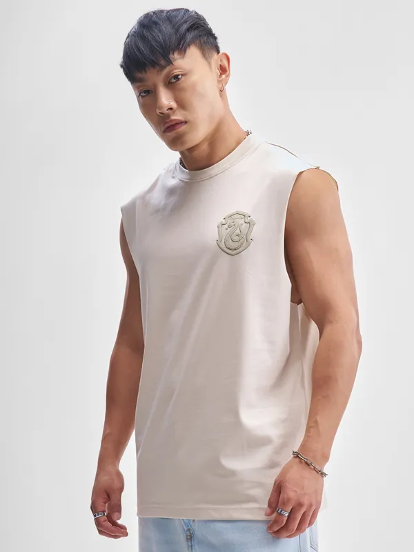 WB By Highlander Men Cream Harry Potter Slytherine Printed Round Neck T-Shirt