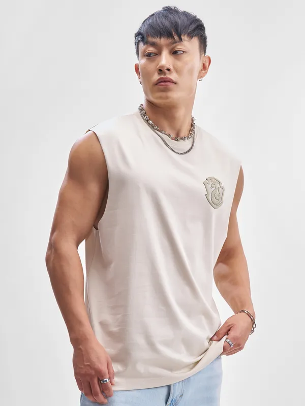 WB By Highlander Men Cream Harry Potter Slytherine Printed Round Neck T-Shirt