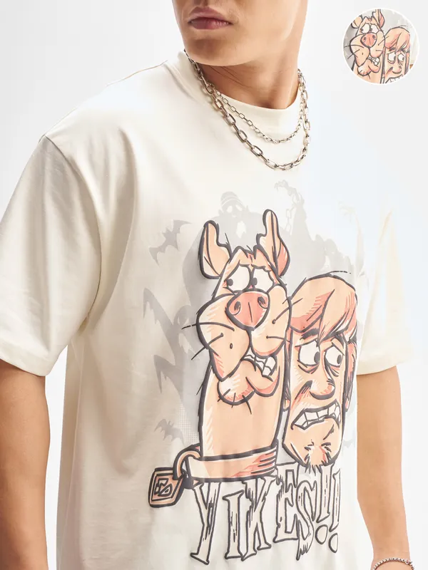 WB By Highlander Men Off White Scooby Doo Printed Round Neck T-Shirt