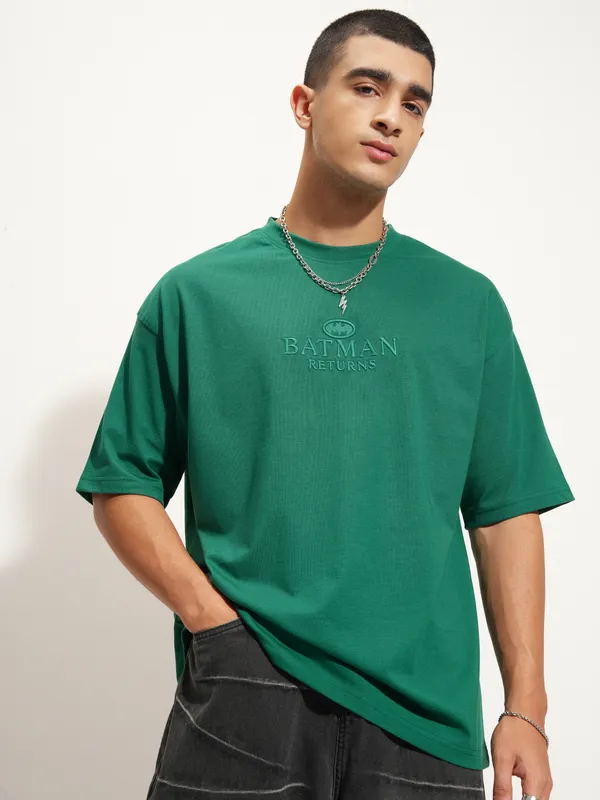 DC By Highlander Men Green Batman Printed Round Neck Oversized Fit T-Shirt