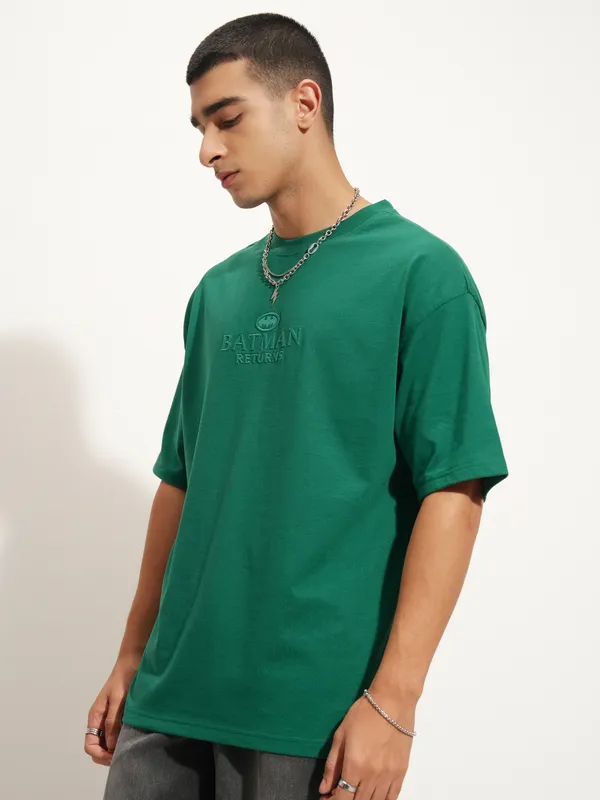 DC By Highlander Men Green Batman Printed Round Neck Oversized Fit T-Shirt