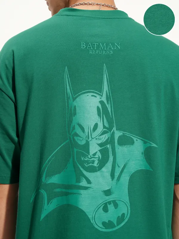 DC By Highlander Men Green Batman Printed Round Neck Oversized Fit T-Shirt