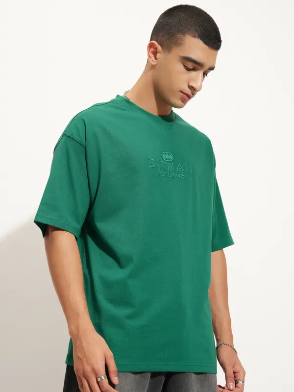 DC By Highlander Men Green Batman Printed Round Neck Oversized Fit T-Shirt