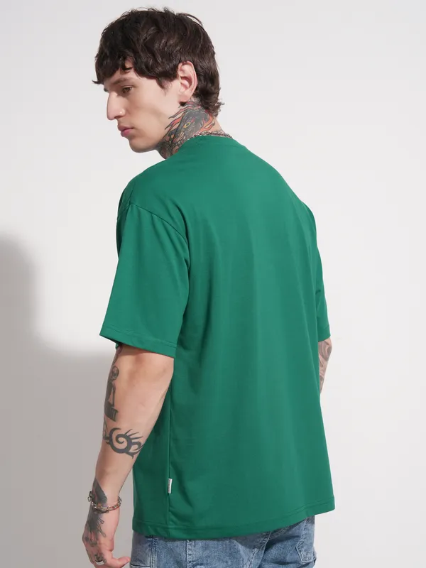 DC By Highlander Men Green Batman Printed Round Neck Oversized Fit T-Shirt