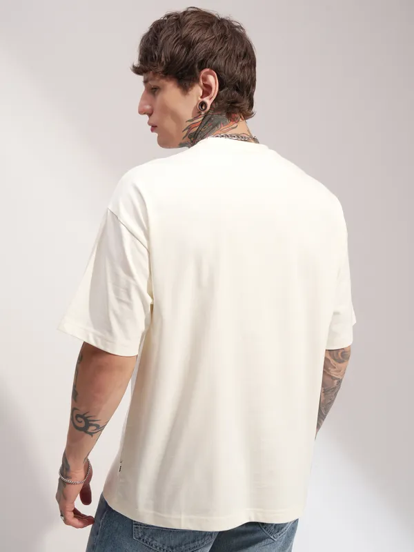 DC By Highlander Men Off White Batman Printed Round Neck Oversized Fit T-Shirt