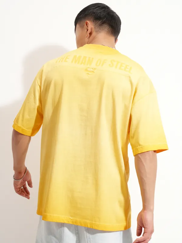 DC By Highlander Men Orange Superman Printed Round Neck Oversized Fit T-Shirt