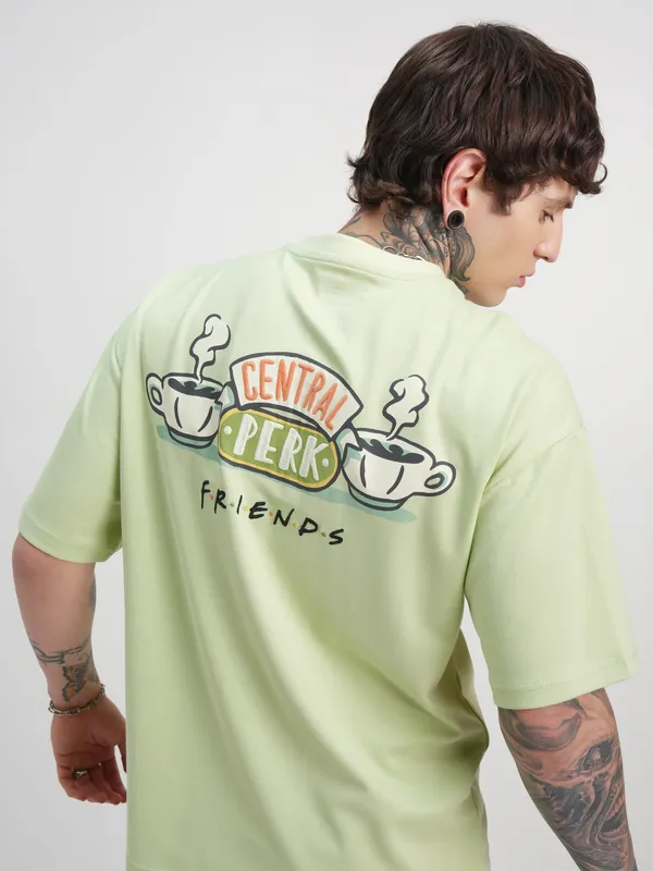 WB By Highlander Men Green Friends Printed Round Neck Oversized Fit T-Shirt