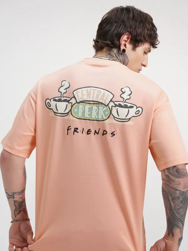 WB By Highlander Men Coral Friends Printed Round Neck Oversized Fit T-Shirt