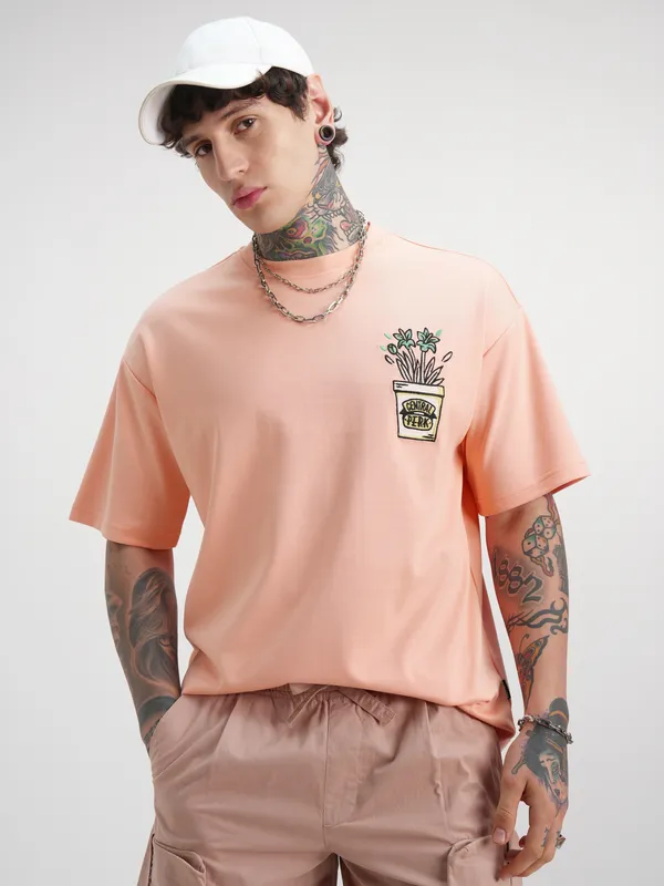 WB By Highlander Men Coral Friends Printed Round Neck Oversized Fit T-Shirt