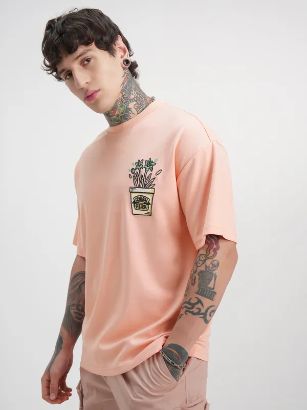 WB By Highlander Men Coral Friends Printed Round Neck Oversized Fit T-Shirt