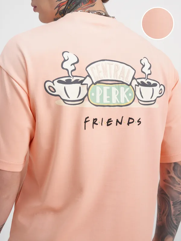 WB By Highlander Men Coral Friends Printed Round Neck Oversized Fit T-Shirt