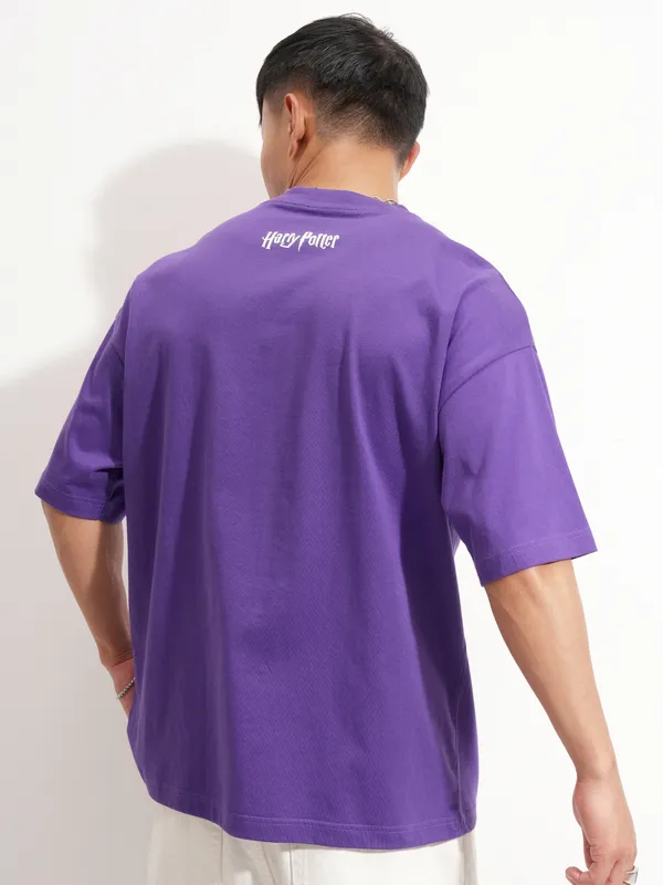 WB By Highlander Men Purple Harry Potter Printed Round Neck Oversized Fit T-Shirt