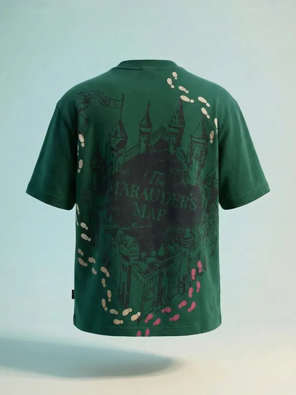 WB By Highlander Men Green Harry Potter Printed Round Neck Oversized Fit T-Shirt