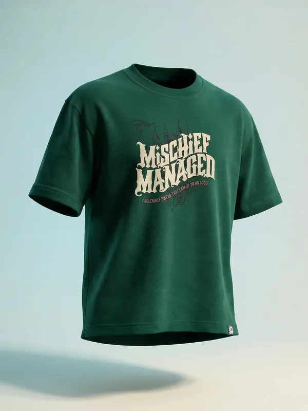 WB By Highlander Men Green Harry Potter Printed Round Neck Oversized Fit T-Shirt