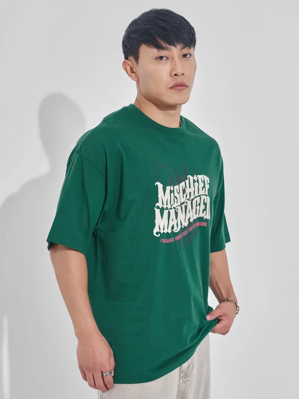 WB By Highlander Men Green Harry Potter Printed Round Neck Oversized Fit T-Shirt