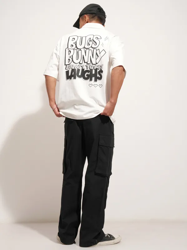 WB By Highlander Men White Looney Tunes Printed Polo Collar T-Shirt