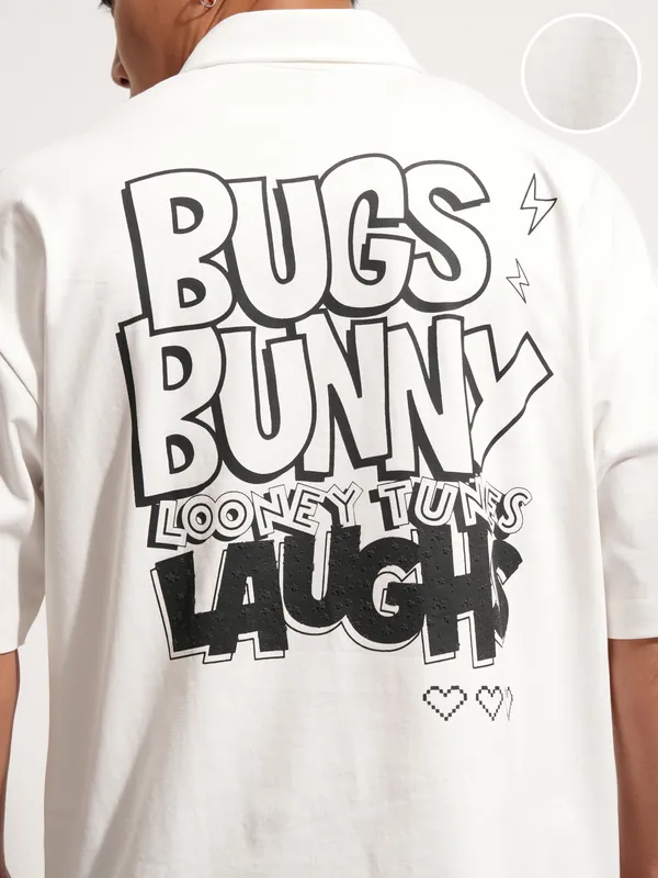 WB By Highlander Men White Looney Tunes Printed Polo Collar T-Shirt