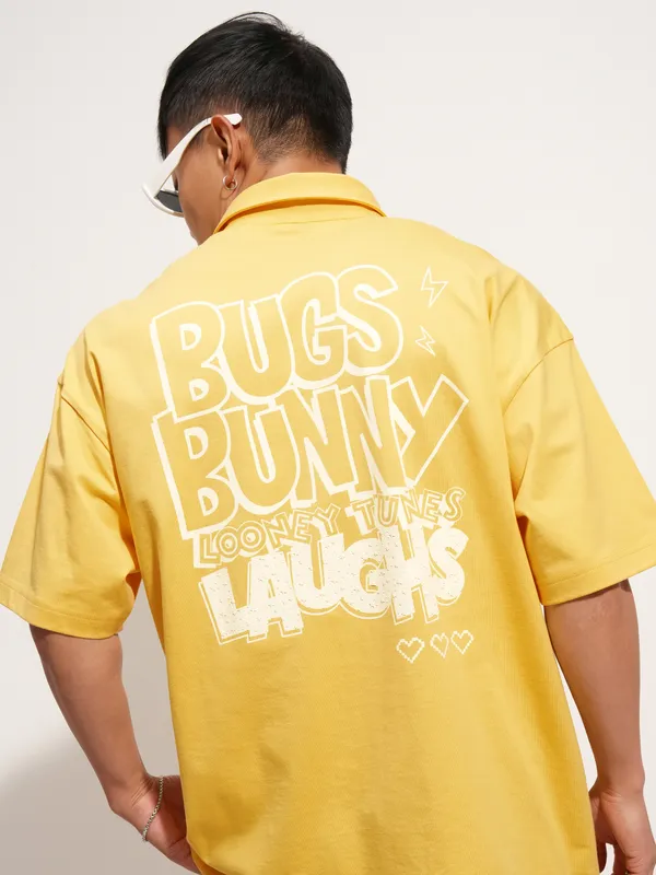 WB By Highlander Men Yellow Looney Tunes Printed Polo Collar T-Shirt