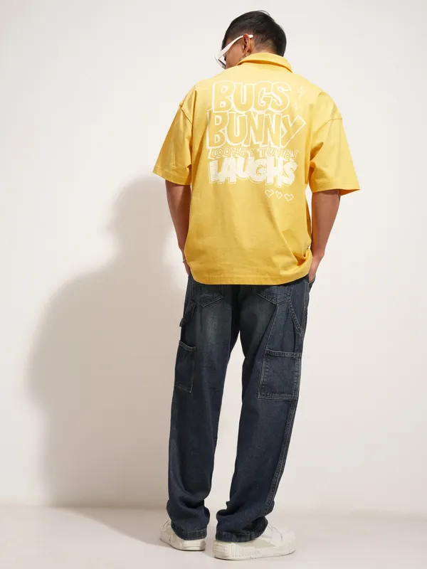 WB By Highlander Men Yellow Looney Tunes Printed Polo Collar T-Shirt