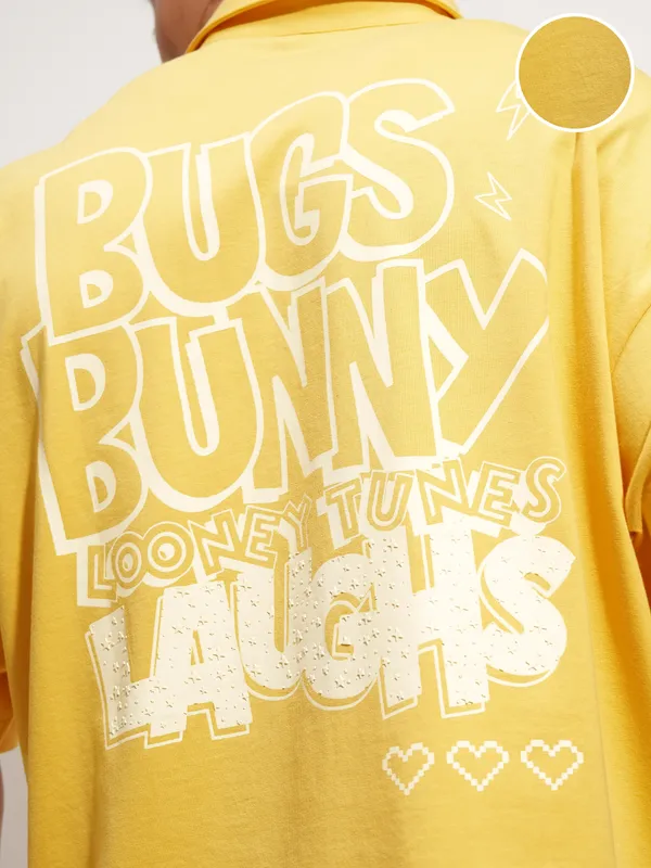 WB By Highlander Men Yellow Looney Tunes Printed Polo Collar T-Shirt