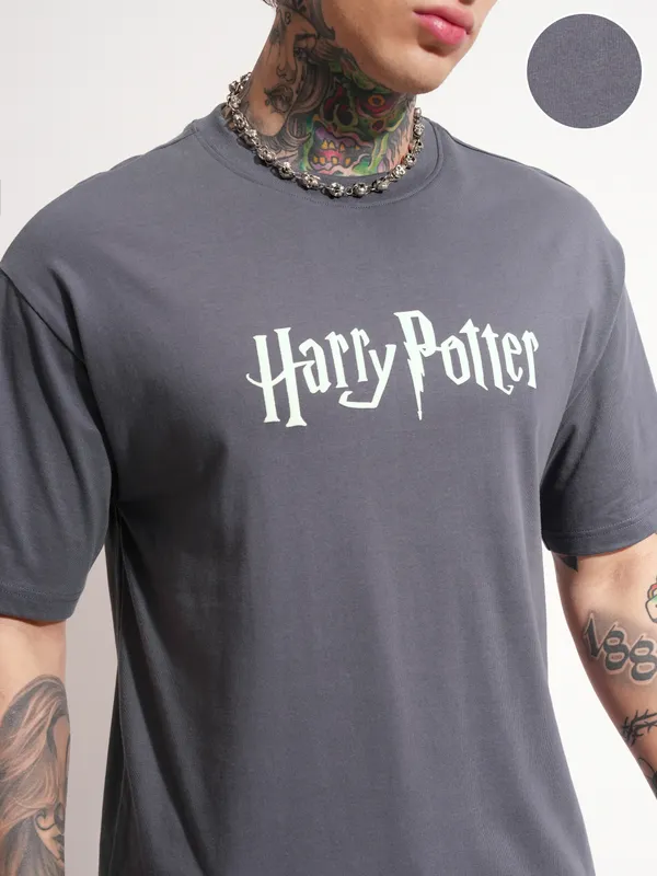 WB By Highlander Men Grey Harry Potter Printed Round Neck T-Shirt