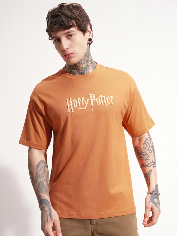 WB By Highlander Men Rust Harry Potter Printed Round Neck T-Shirt