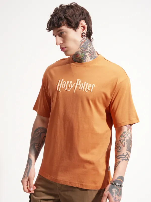 WB By Highlander Men Rust Harry Potter Printed Round Neck T-Shirt