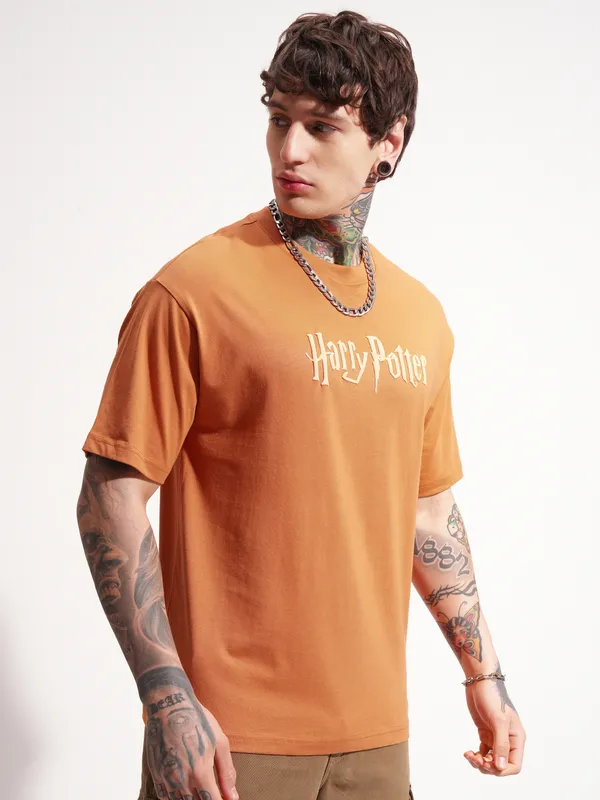 WB By Highlander Men Rust Harry Potter Printed Round Neck T-Shirt
