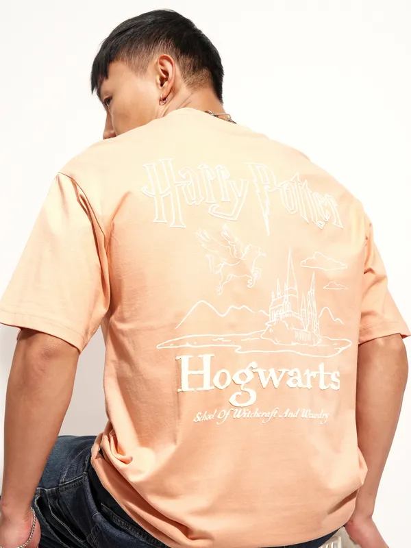 WB By Highlander Men Peach Harry Potter Printed Round Neck T-Shirt