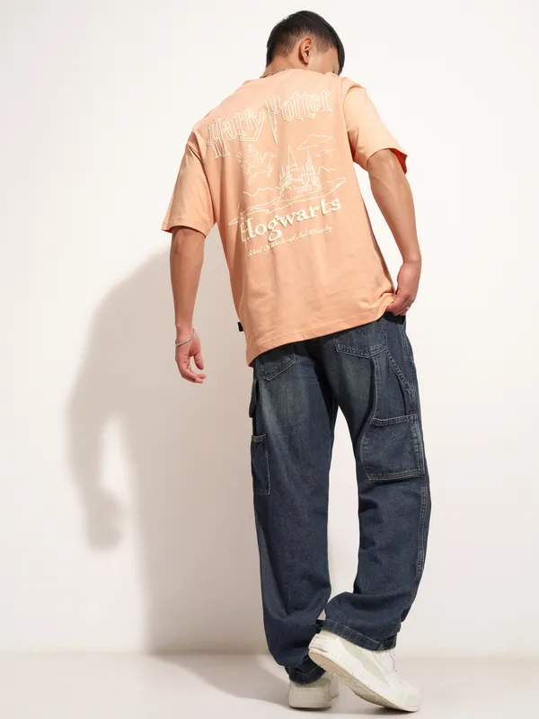 WB By Highlander Men Peach Harry Potter Printed Round Neck T-Shirt