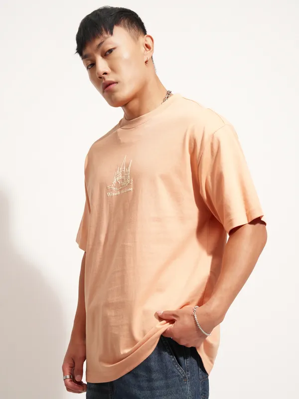 WB By Highlander Men Peach Harry Potter Printed Round Neck T-Shirt