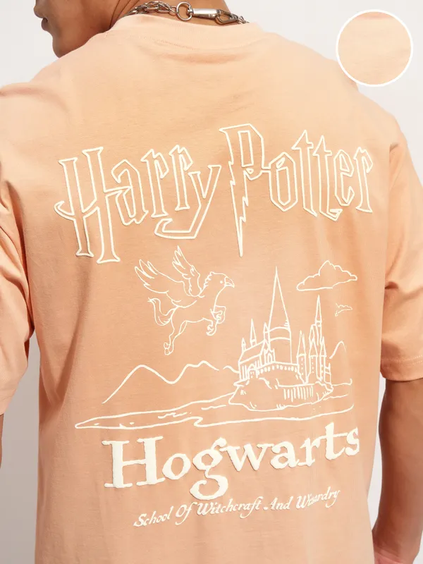 WB By Highlander Men Peach Harry Potter Printed Round Neck T-Shirt