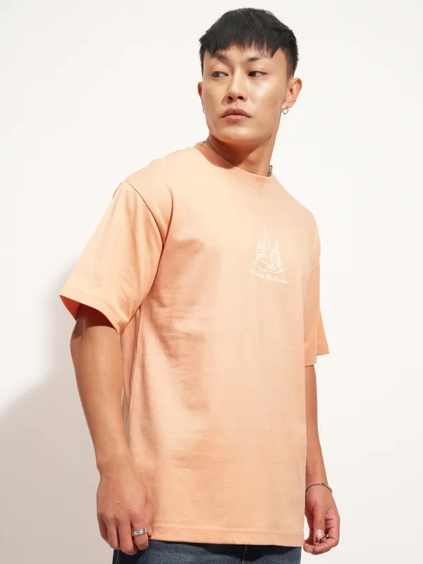 WB By Highlander Men Peach Harry Potter Printed Round Neck T-Shirt