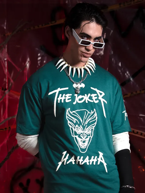 DC By Highlander Men Green Batman Printed Round Neck Oversized Fit T-Shirt