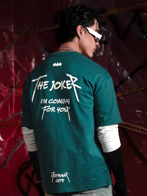 DC By Highlander Men Green Batman Printed Round Neck Oversized Fit T-Shirt