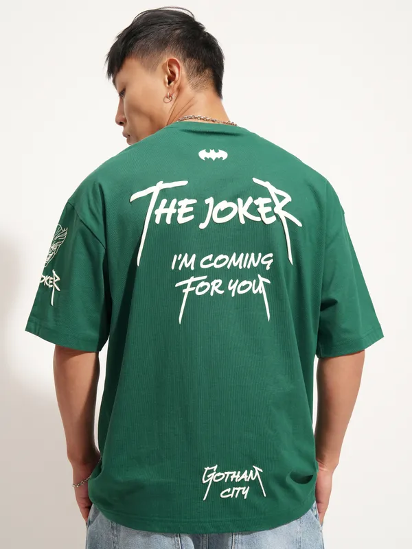DC By Highlander Men Green Joker Printed Round Neck Oversized Fit T-Shirt