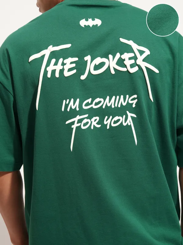 DC By Highlander Men Green Batman Printed Round Neck Oversized Fit T-Shirt