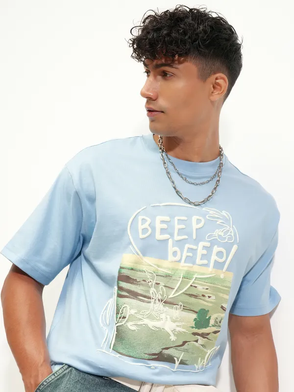 WB By Highlander Men Blue Looney Tunes Printed Round Neck T-Shirt