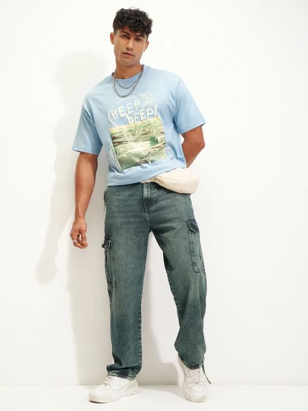 WB By Highlander Men Blue Looney Tunes Printed Round Neck T-Shirt