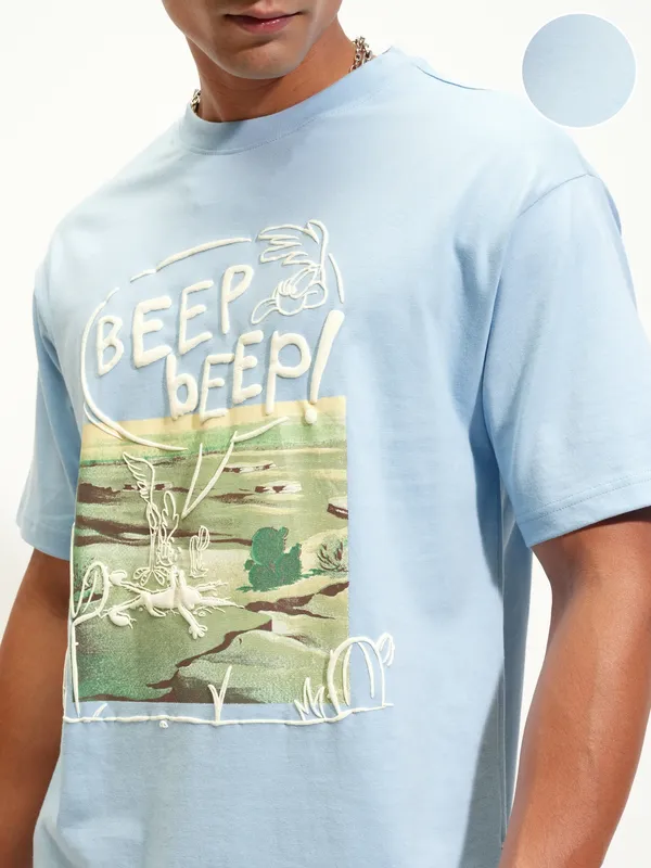 WB By Highlander Men Blue Looney Tunes Printed Round Neck T-Shirt