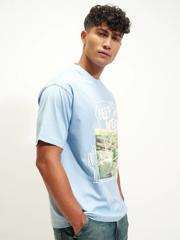 WB By Highlander Men Blue Looney Tunes Printed Round Neck T-Shirt