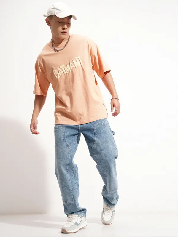 DC By Highlander Men Coral Batman Printed Round Neck Oversized Fit T-Shirt