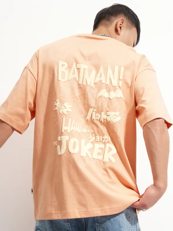 DC By Highlander Men Coral Batman Printed Round Neck Oversized Fit T-Shirt