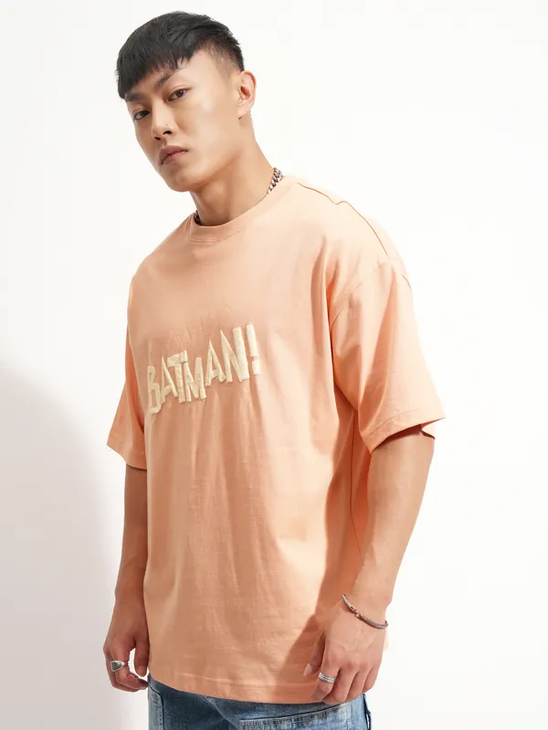 DC By Highlander Men Coral Batman Printed Round Neck Oversized Fit T-Shirt