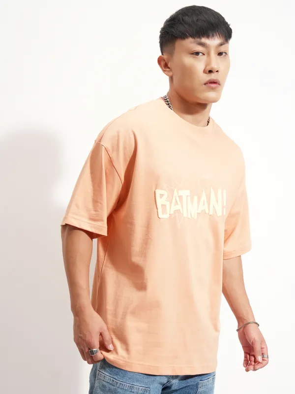 DC By Highlander Men Coral Batman Printed Round Neck Oversized Fit T-Shirt