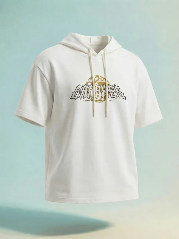 WB By Highlander Men Off White House Of The Dragon Printed Hood Oversized Fit T-Shirt