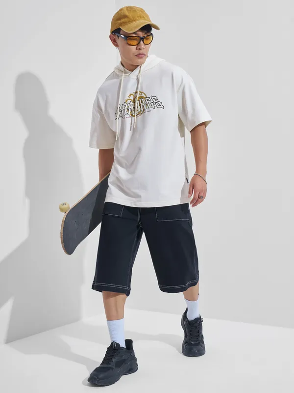 WB By Highlander Men Off White House Of The Dragon Printed Hood Oversized Fit T-Shirt